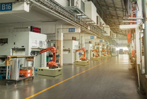 A factory filled with lots of robots and machinery.