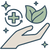 Hand holding green leaf and medical cross with sparkle icons, symbolizing health and wellness