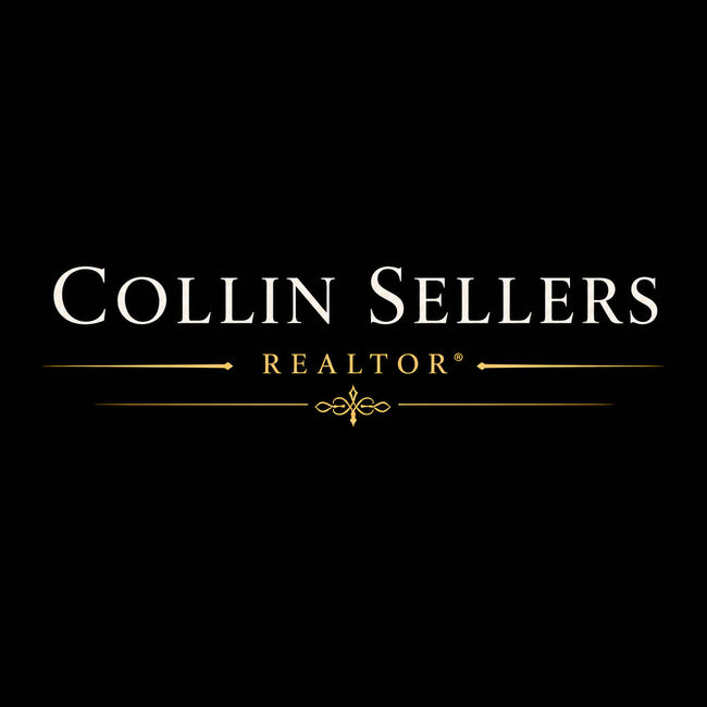 Collin Sellers Realtor logo in white and gold on a black background