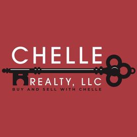 Logo for Chelle Realty, LLC on a red background with a black key graphic and white text.