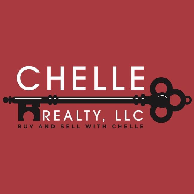 Logo for Chelle Realty, LLC on a red background with a black key graphic and white text.