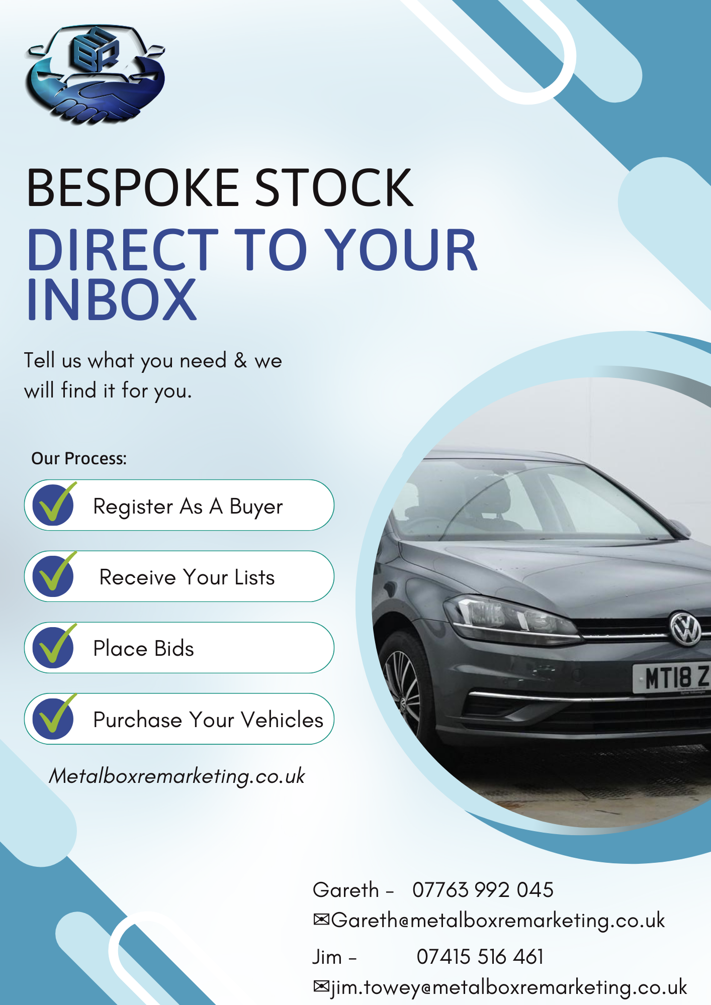 A flyer for a car dealership with a picture of a car on it.