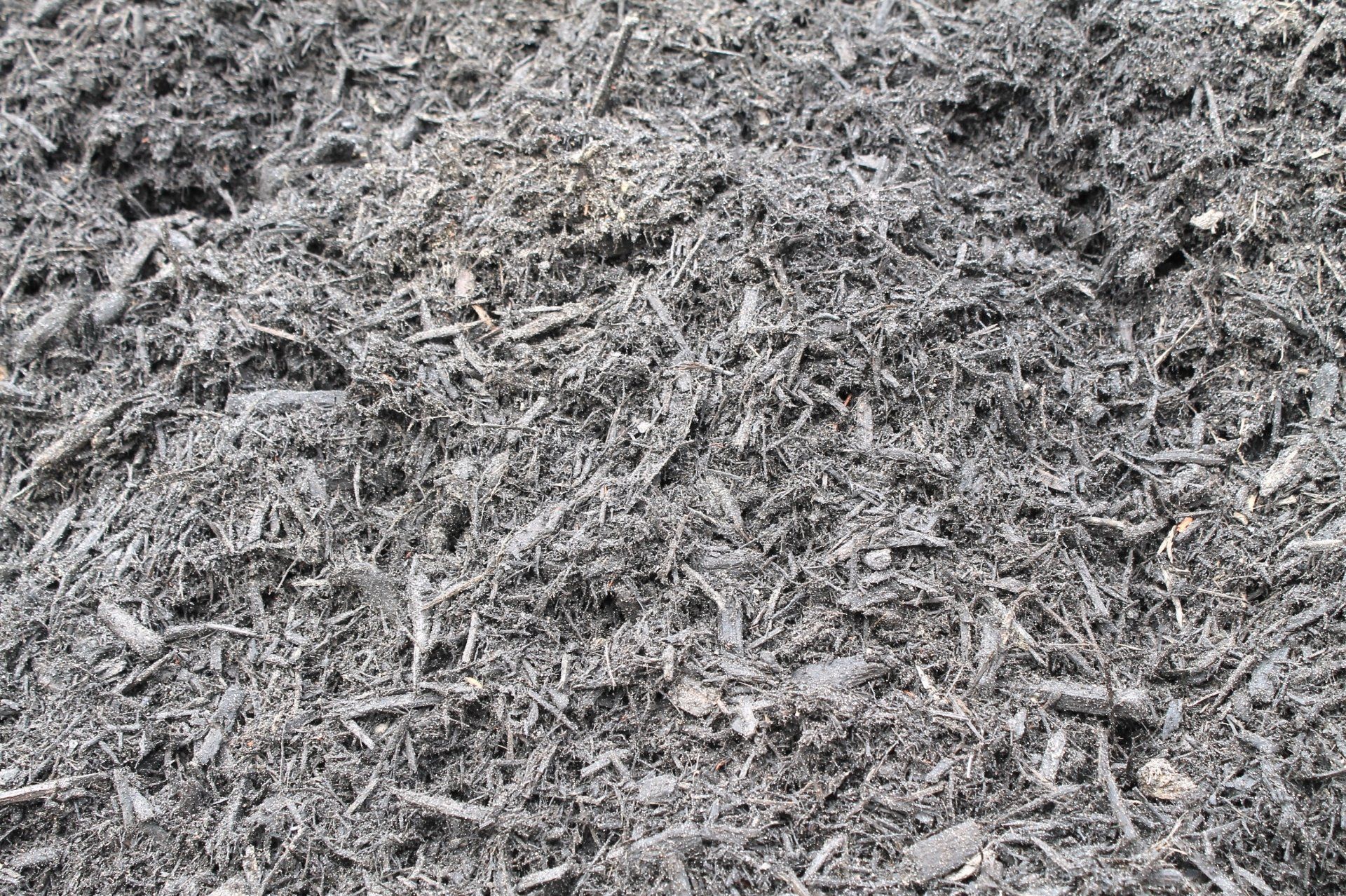 Dark, shredded wood mulch.