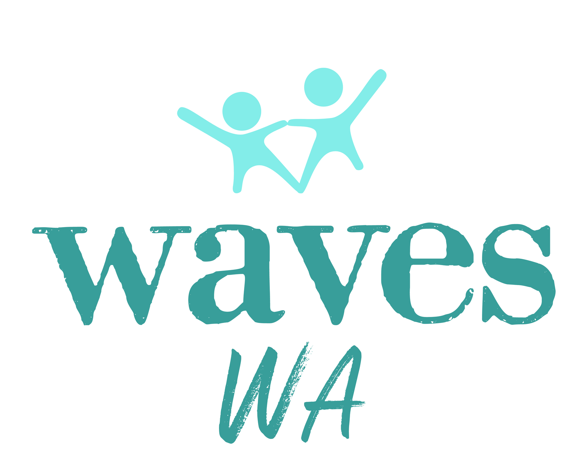 Waves WA logo with two teal figures above the word “waves” and “WA” beneath it