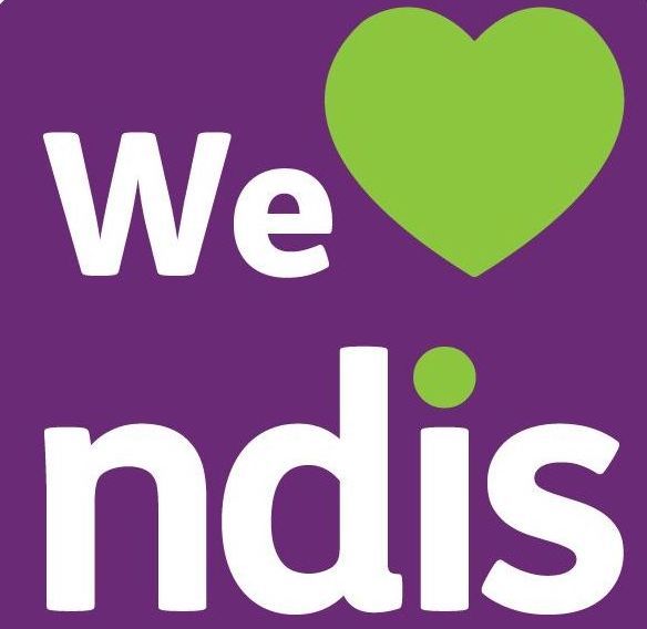 “We ♥ NDIS” logo in white and lime green on a purple background