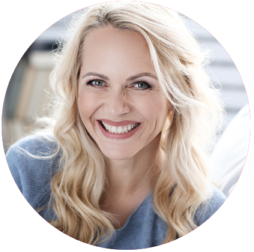 photo of smiling blonde woman in circle frame