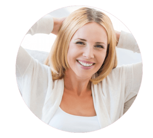 photo of smiling blonde woman in circle frame