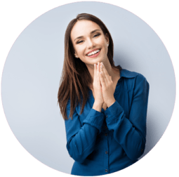 photo of smiling brunette woman in circle frame