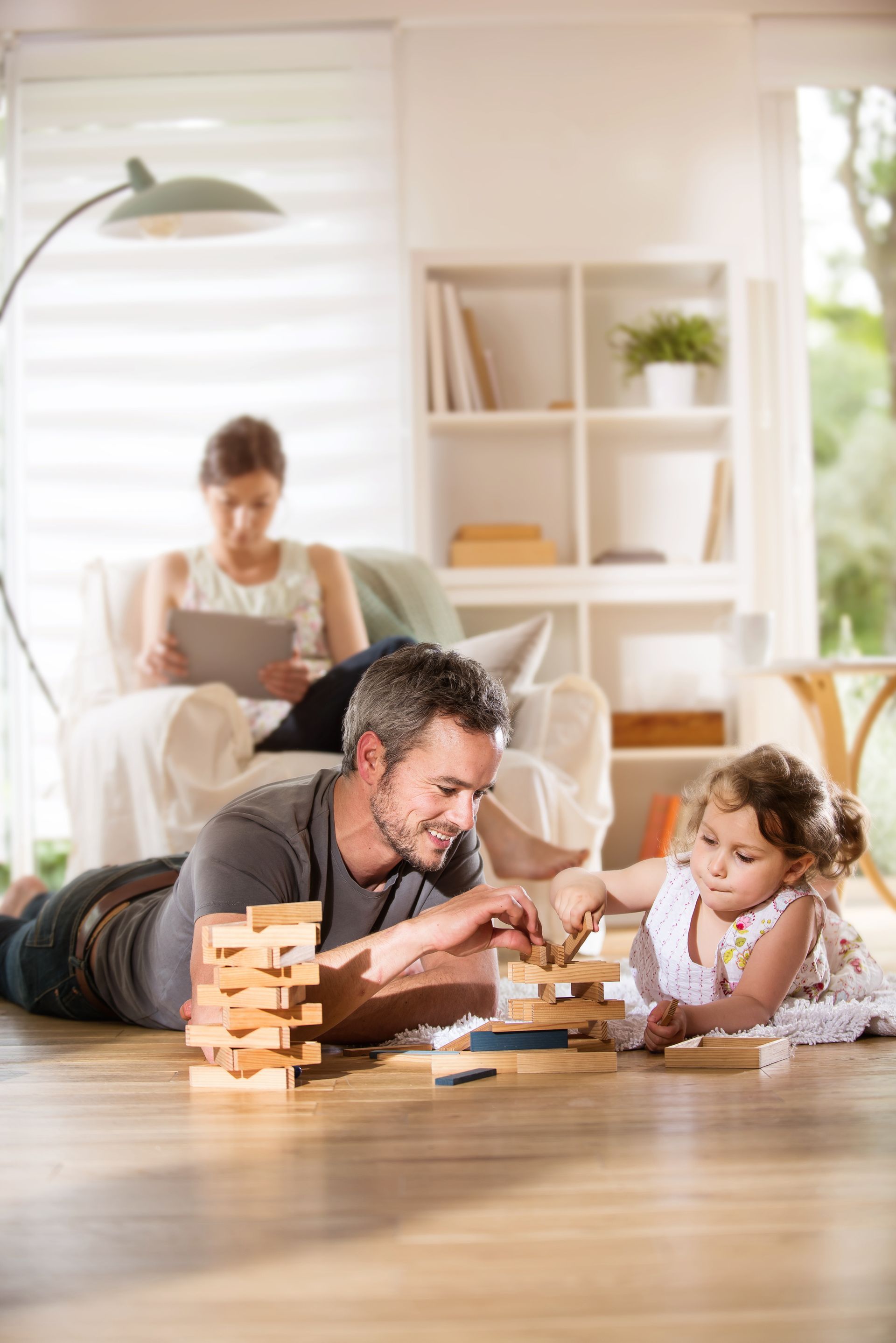 Happy family with clean air inside home