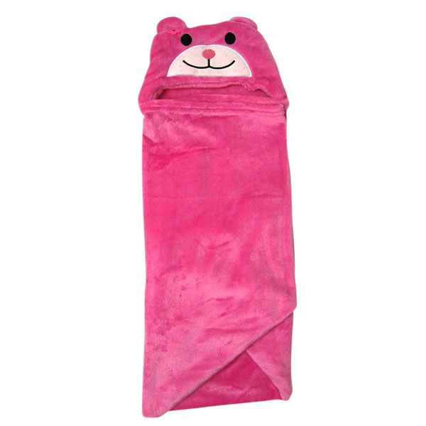 Een roze teddybeerdeken met een wit lint eromheen