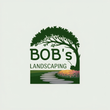 Bob's Landscaping logo with a tree, lawn, stone path, and flowers. Text reads "Bob's Landscaping".