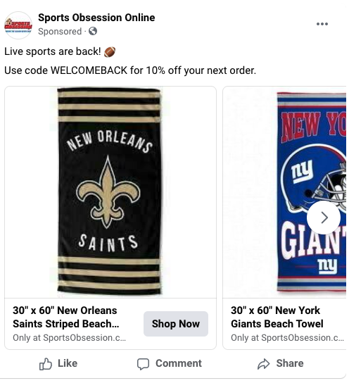 Social media advertising for a retail merchandising store