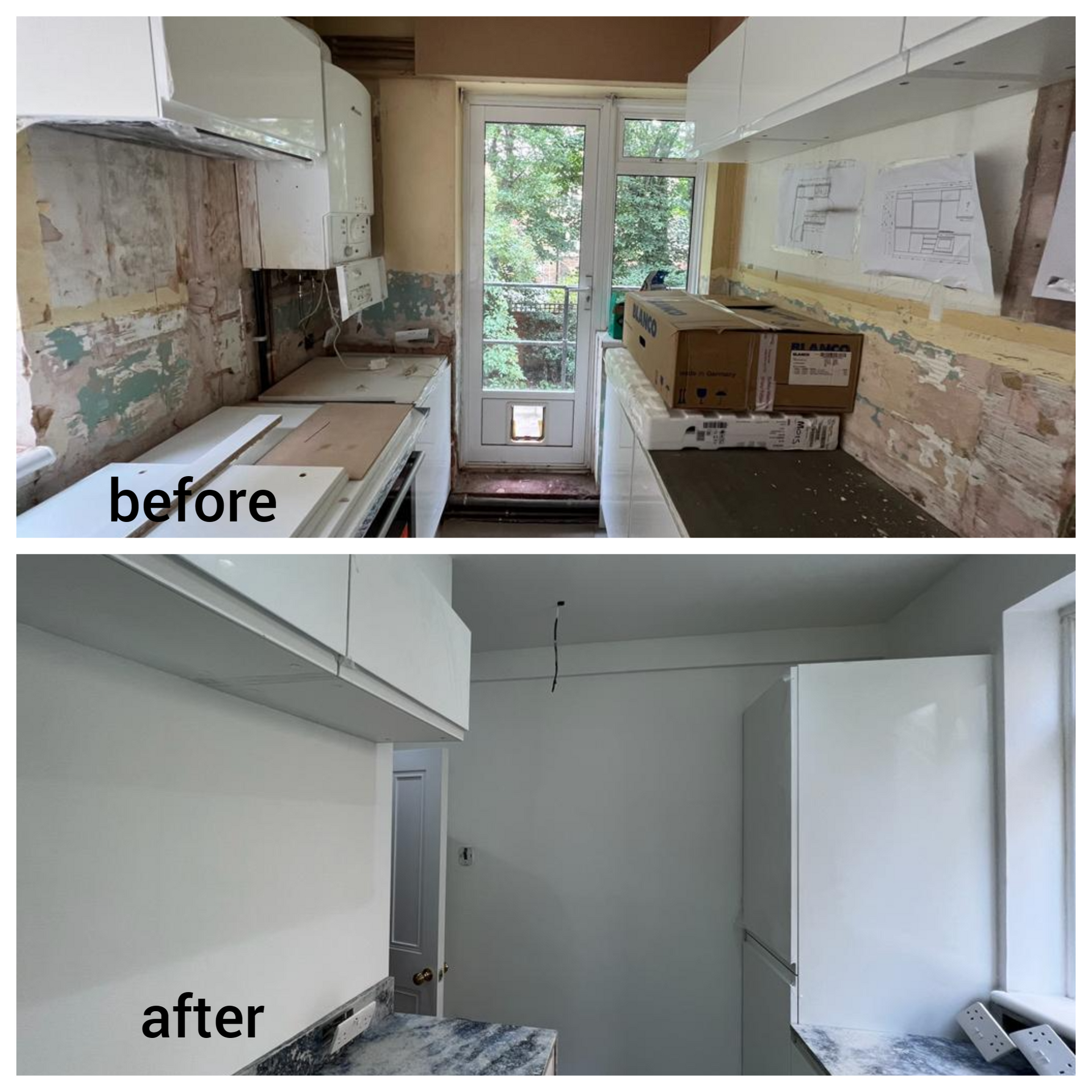 Painting kitchen in North London Before and after picture
