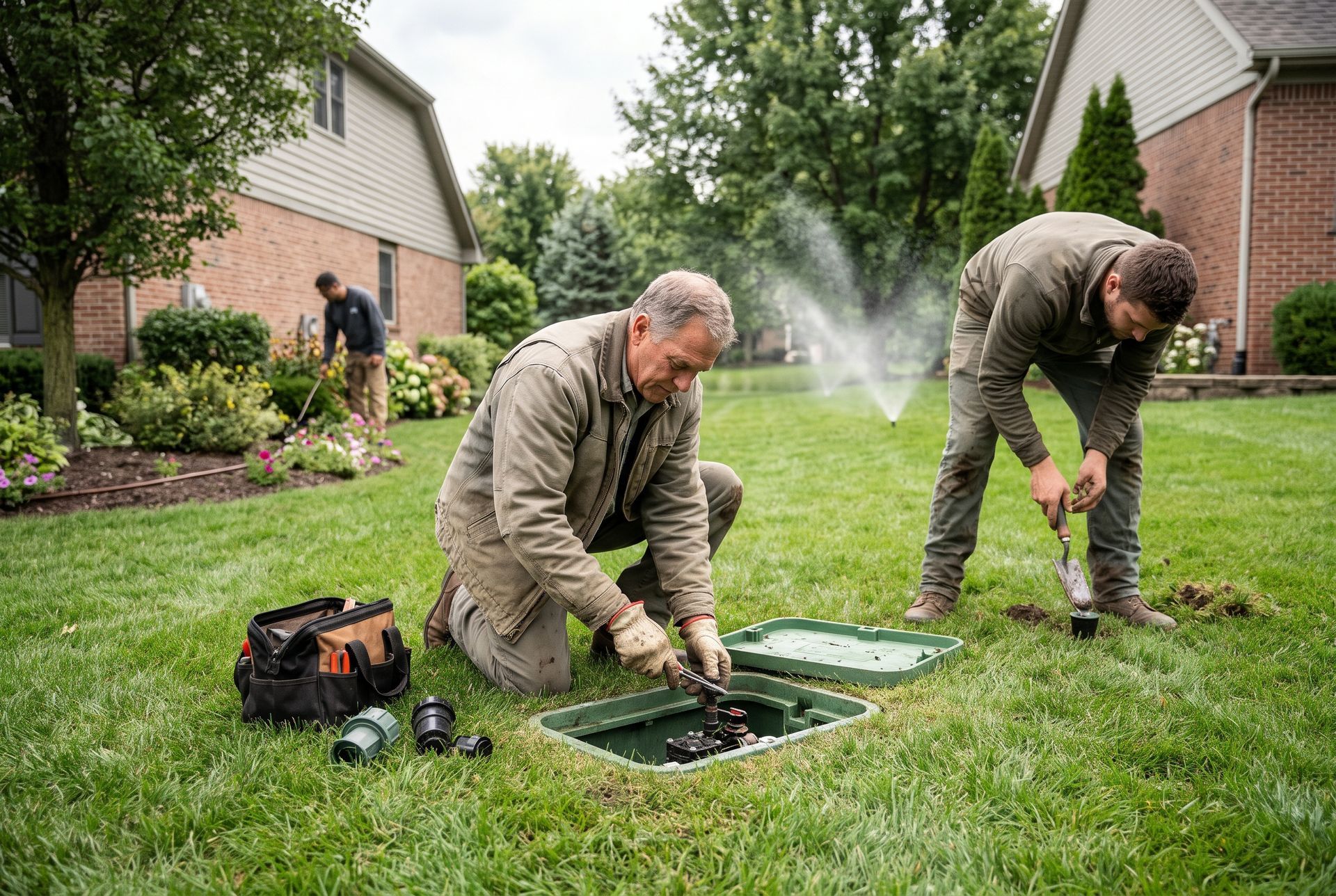 Green lawn grass maintained by underground sprinkler system in Chicago, IL