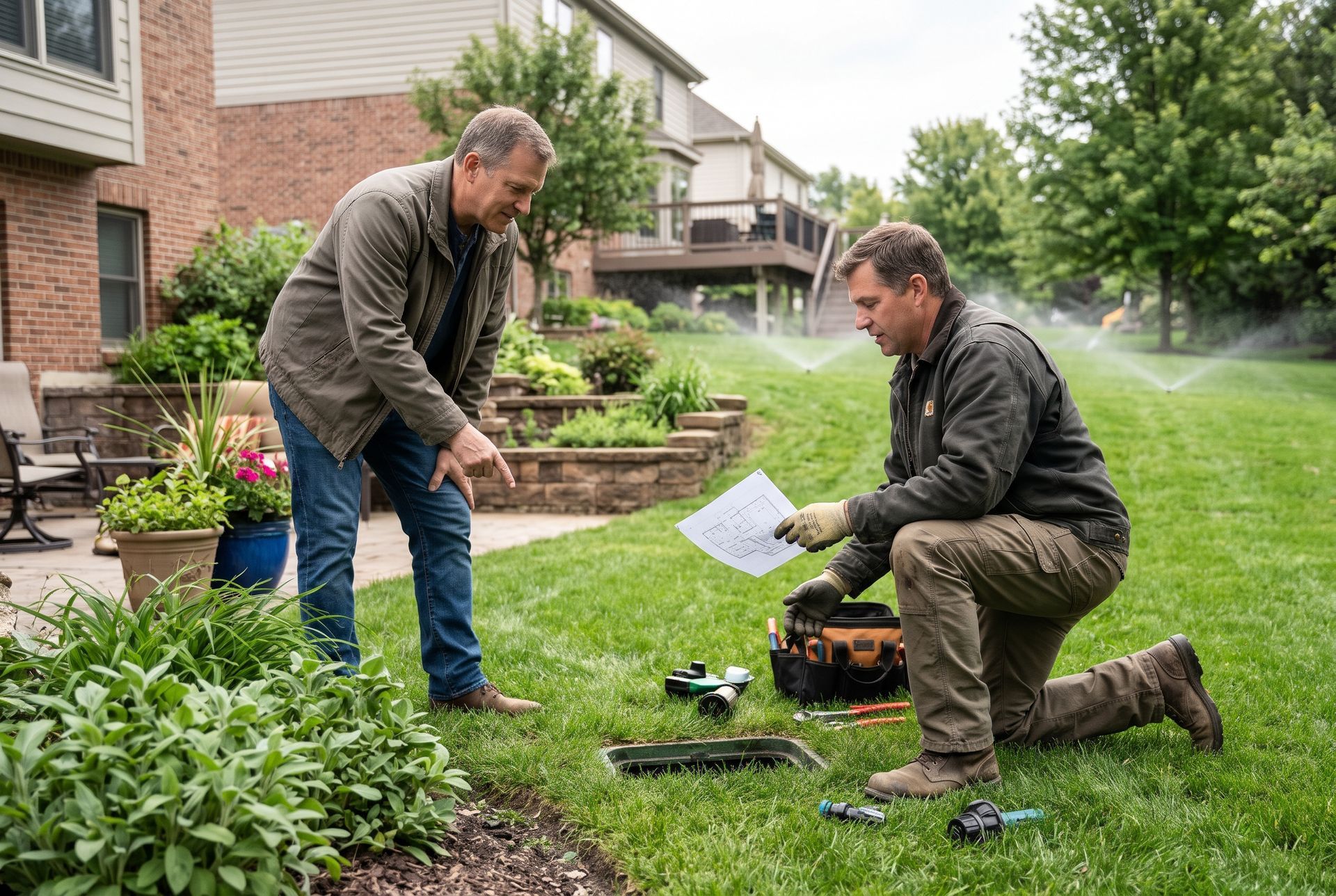 Green lawn grass maintained by underground sprinkler system in Chicago, IL