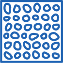 Blue hand-drawn pattern of irregular oval loops on a white background