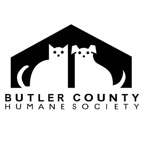 A black and white logo for butler county humane society.