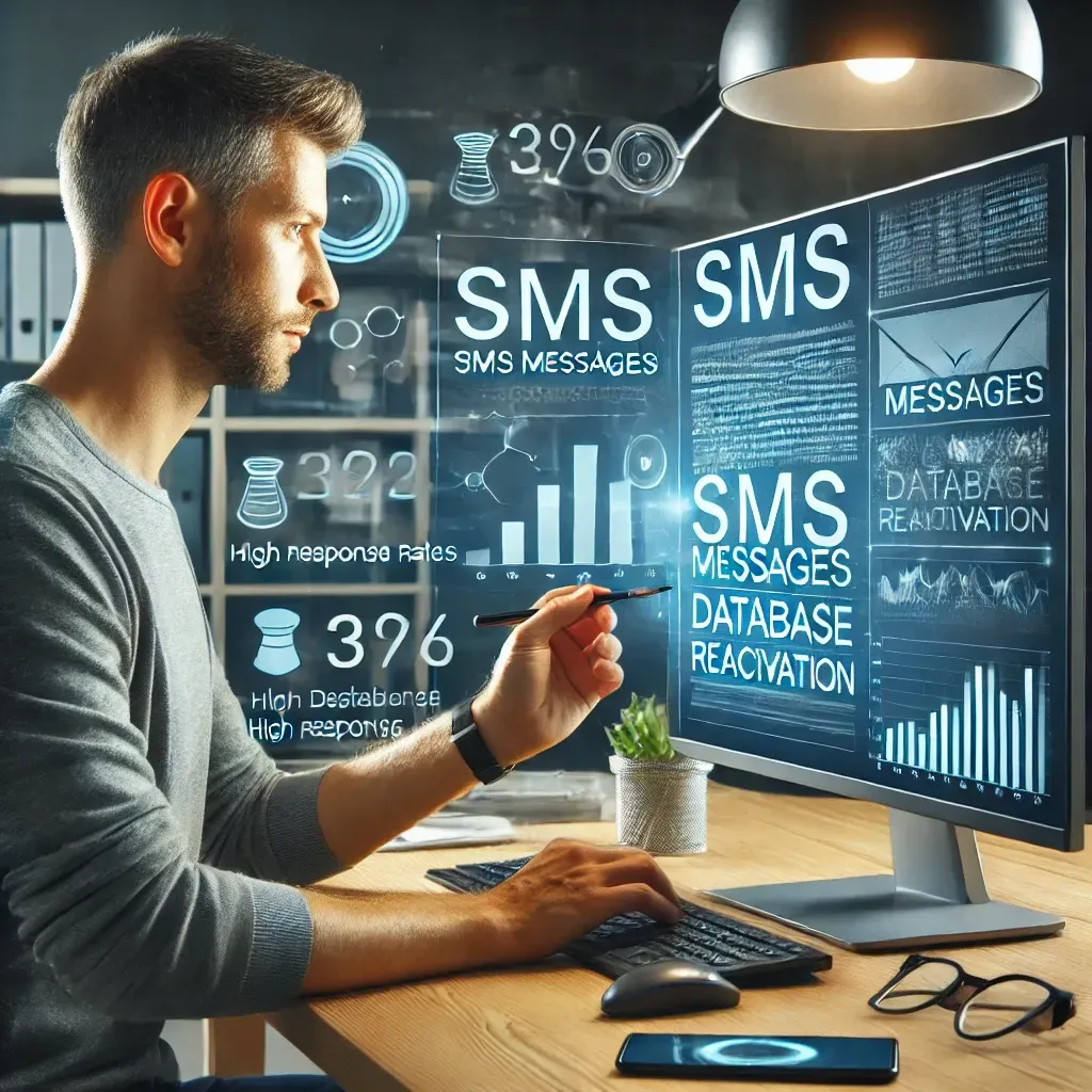 This image complements the blog content, showcasing the strategic process of crafting SMS messages and analyzing campaign performance to achieve high response rates.