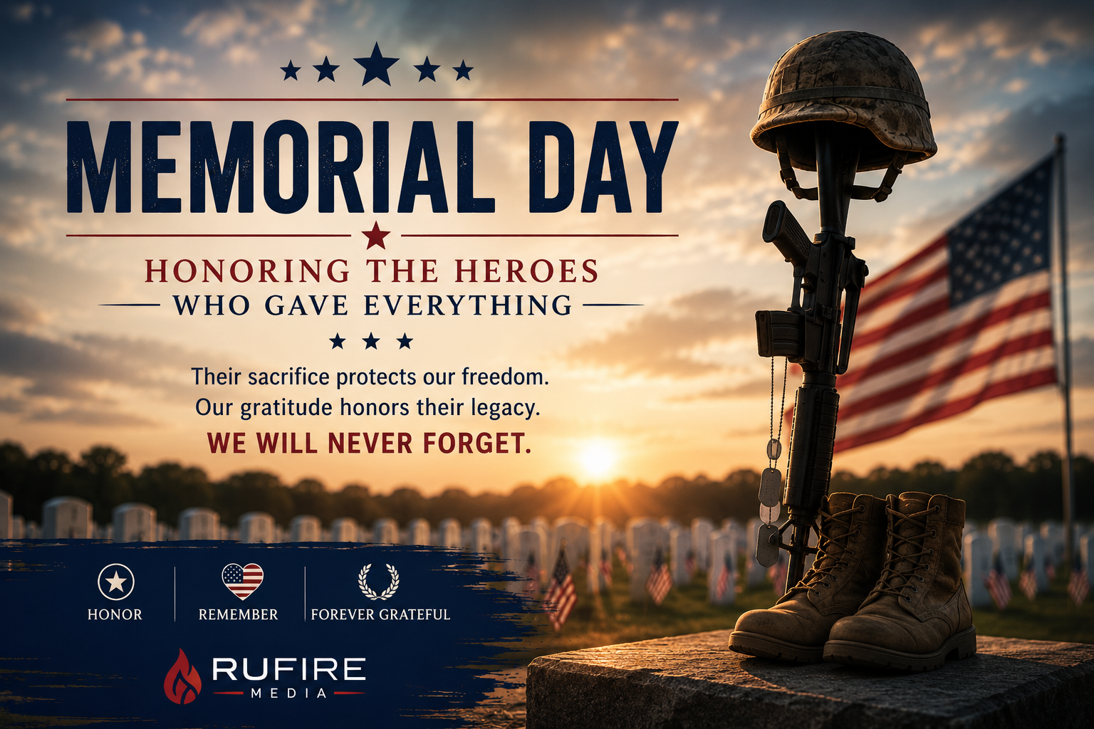 Fallen soldier memorial with patriotic American backdrop