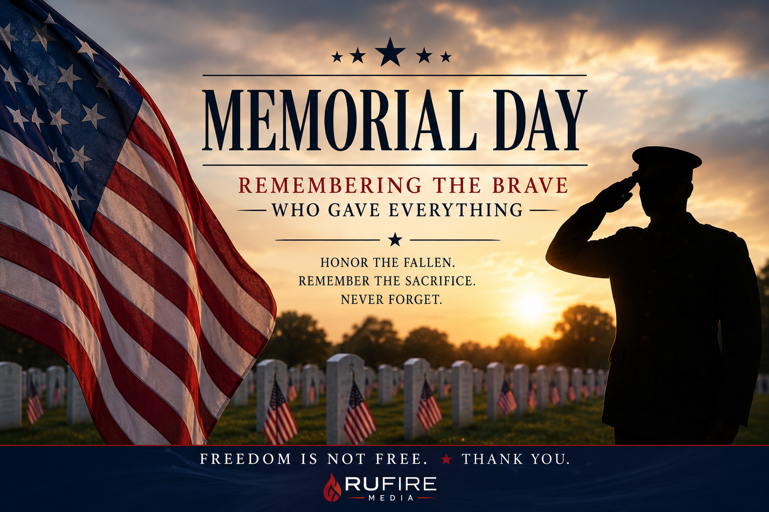 Soldier silhouette saluting fallen heroes at sunrise