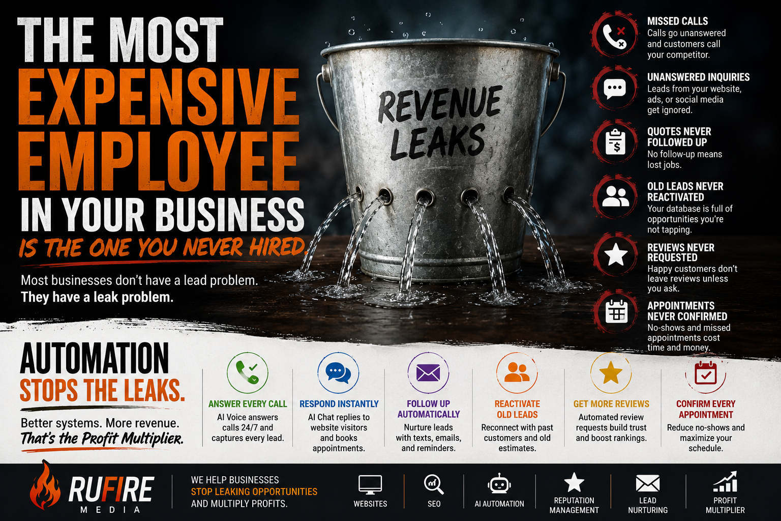 Marketing automation, AI follow-up, lead nurturing, and business systems helping companies stop revenue leaks and increase profits.