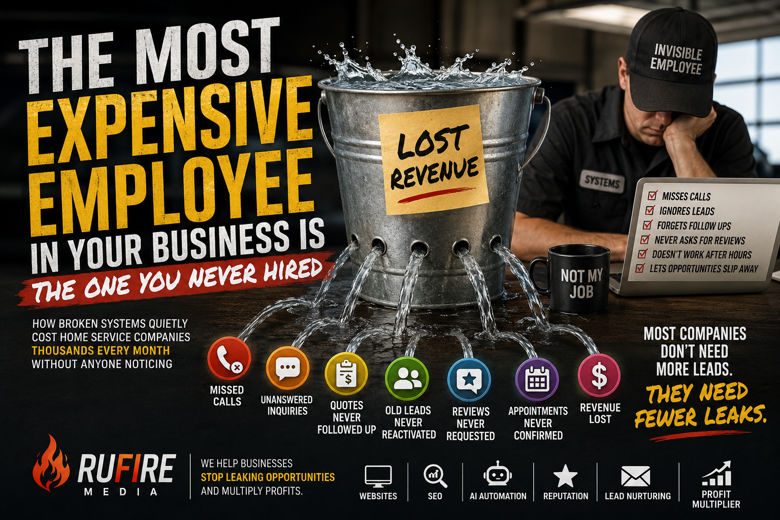 Business losing revenue from missed calls, forgotten follow-ups, and broken systems that silently co