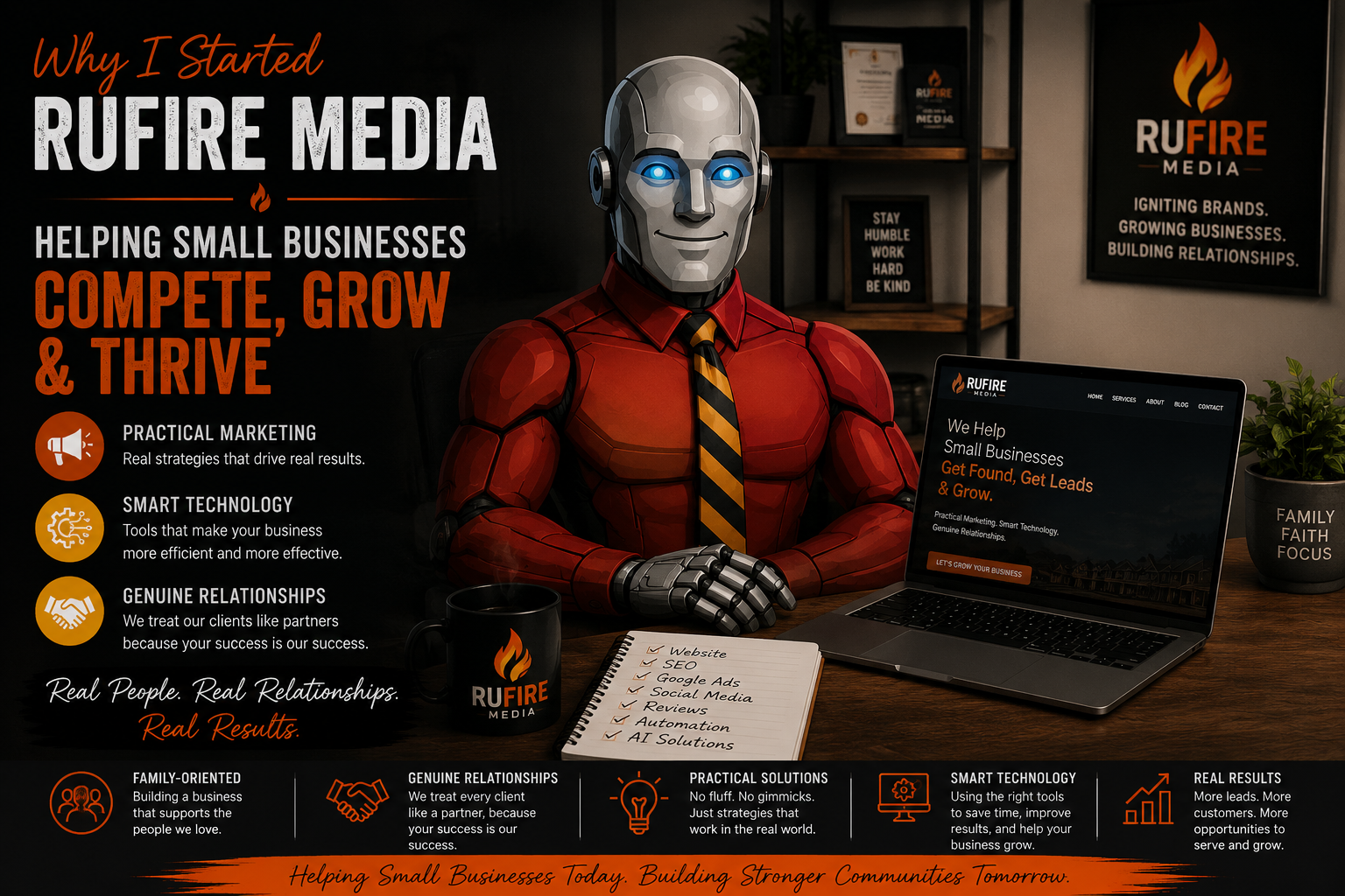 Tom Rufe, founder of RuFire Media, sharing the mission behind helping small businesses compete, grow, and thrive.