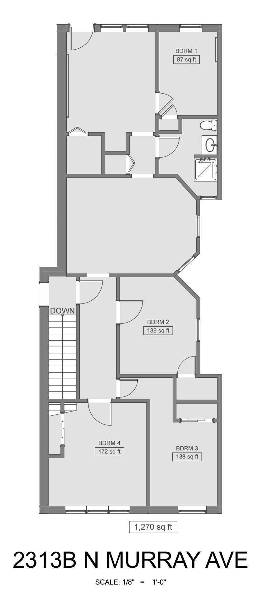 A black and white floor plan for 2313b n murray ave