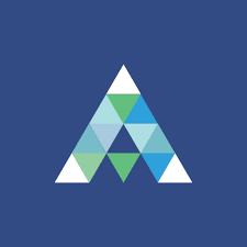 The letter a is made up of triangles on a blue background