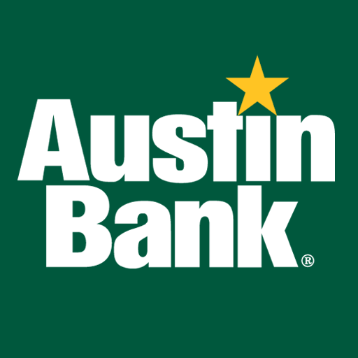 A green and white logo for austin bank