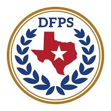 The logo for the dfps is a circle with a texas map and a star in the center.