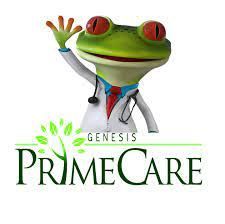 A frog is wearing a doctor 's coat and tie and waving.