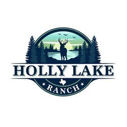 A logo for holly lake ranch with a deer and trees in a circle.