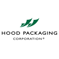 The logo for hood packaging corporation is green and black.
