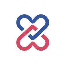 A blue and red heart shaped logo on a white background.