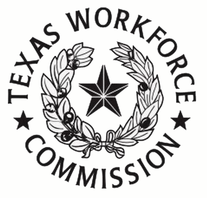 A black and white logo for the texas workforce commission