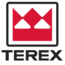A red and black logo for terex with a crown on it