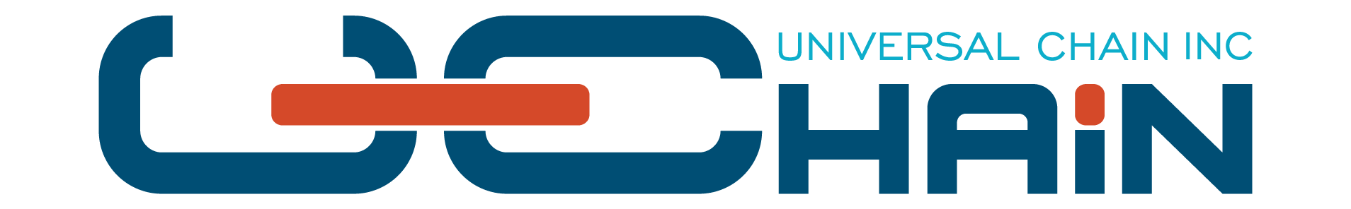 A blue and red logo for universal chain inc.