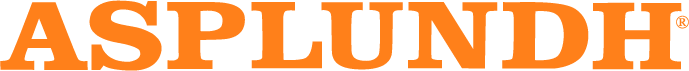 The word asplundh is written in orange on a white background