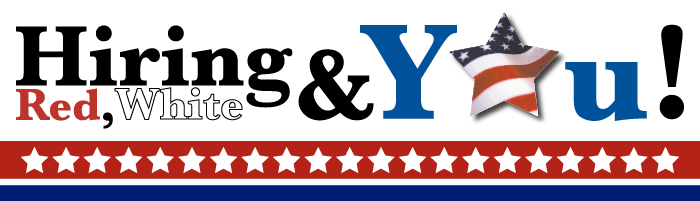 Hiring & You! banner with red, white, and blue stars and stripes motif