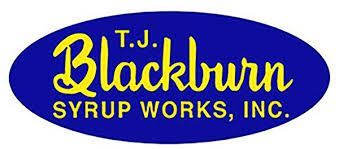 A blue and yellow logo for blackburn syrup works inc.