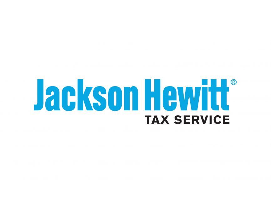 The logo for jackson hewitt tax service is blue and black on a white background.