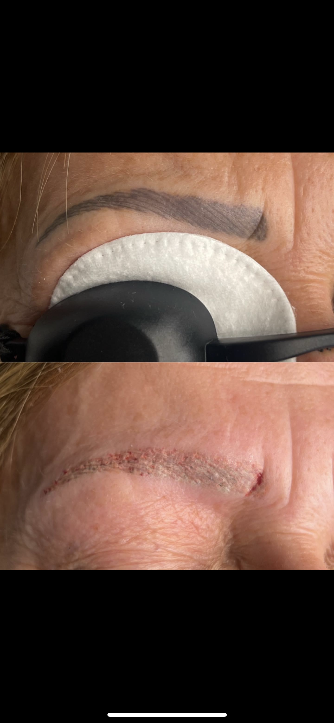 A before and after photo of a woman 's eyebrows.