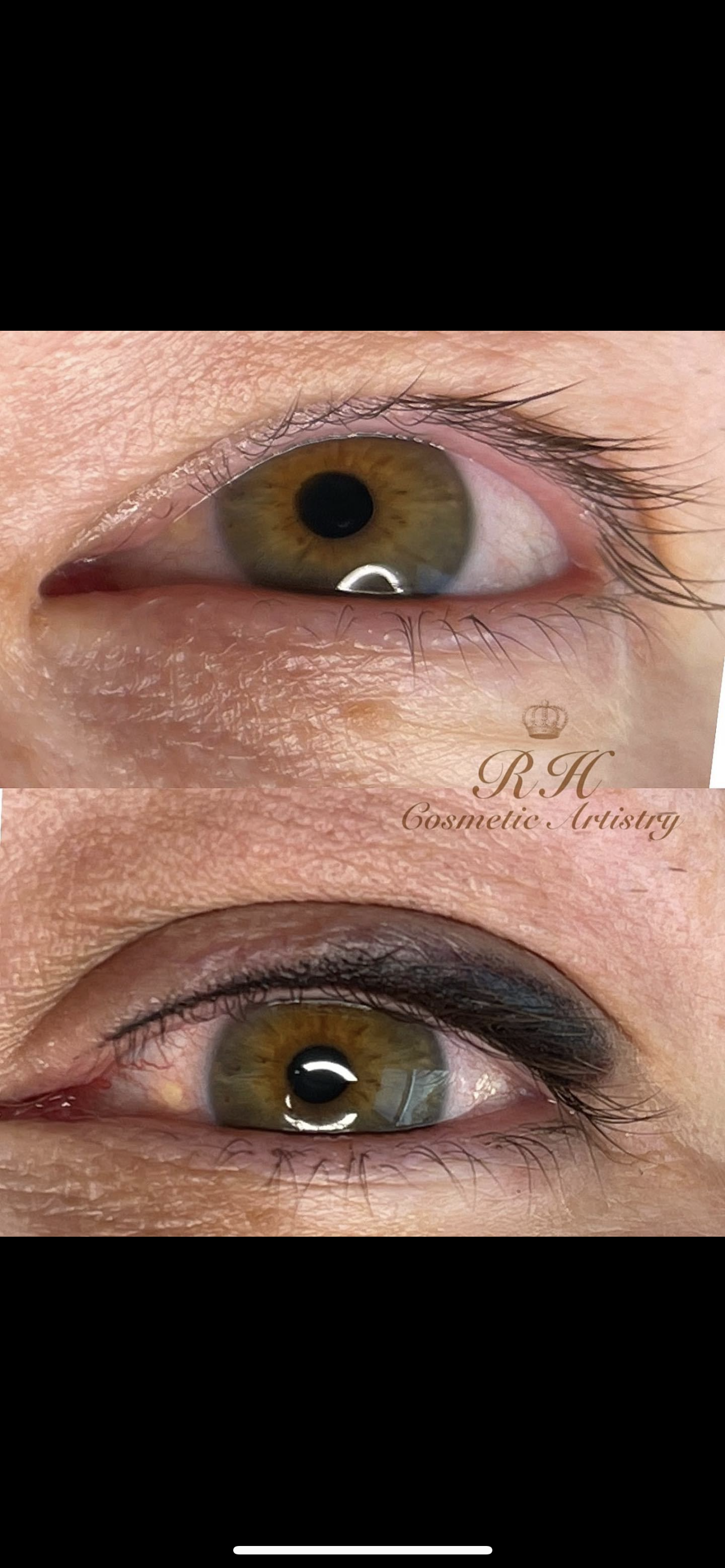 A before and after picture of a woman 's eye.