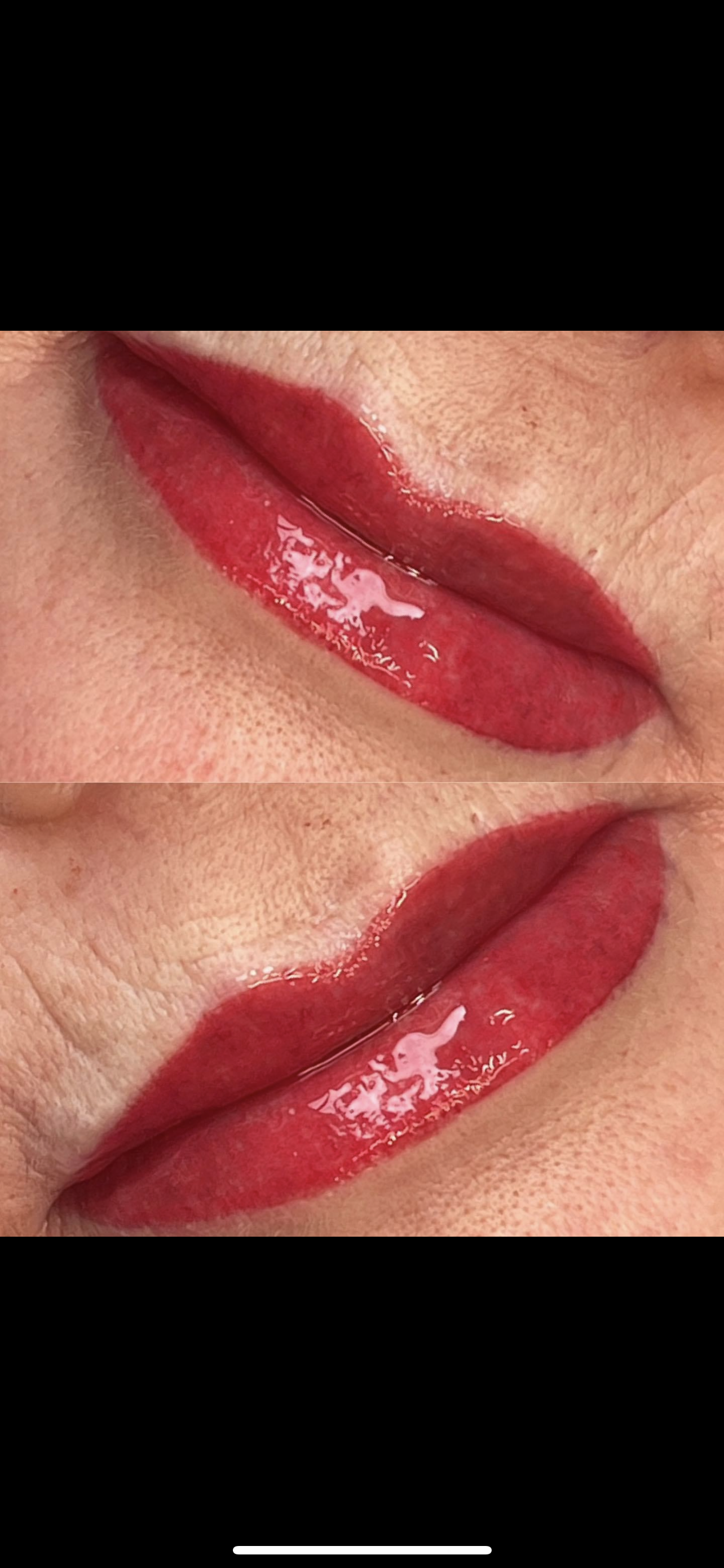 A close up of a woman 's lips with red lipstick.