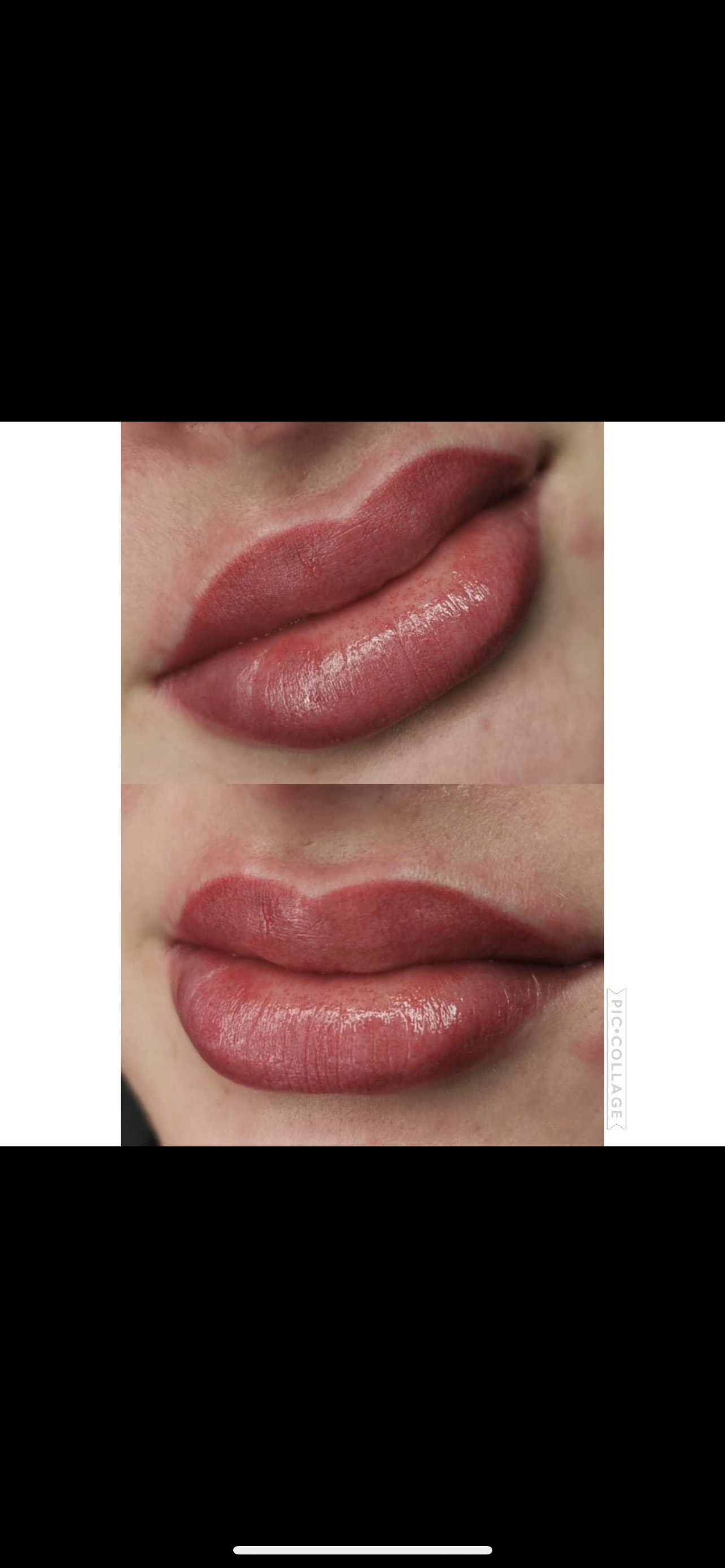 A close up of a woman 's lips with lipstick on them.