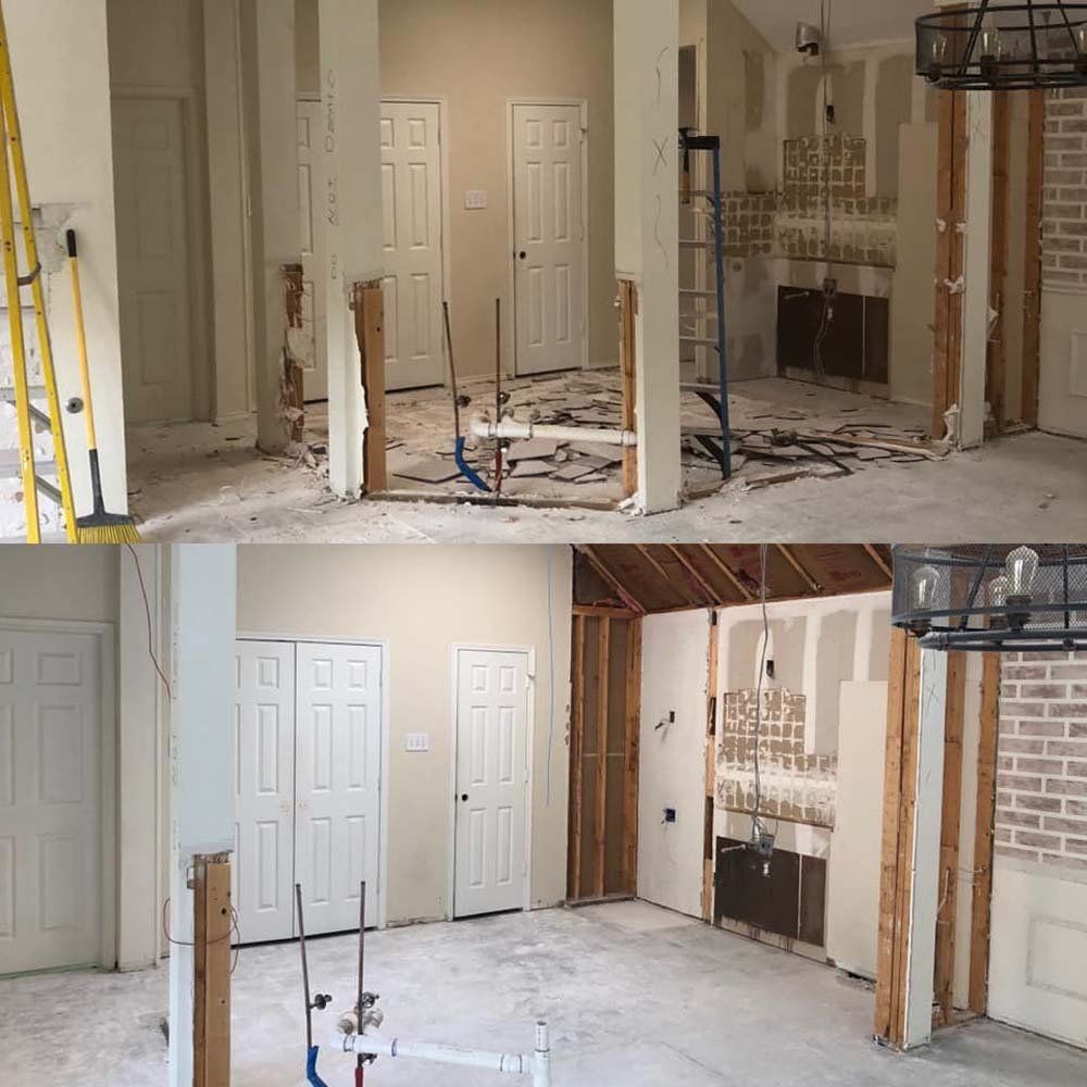 A before and after photo of a room being remodeled.