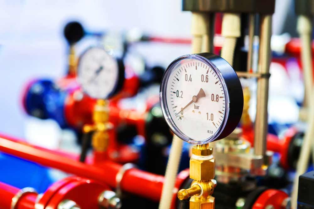 Gas heating system with pressure sensors.
