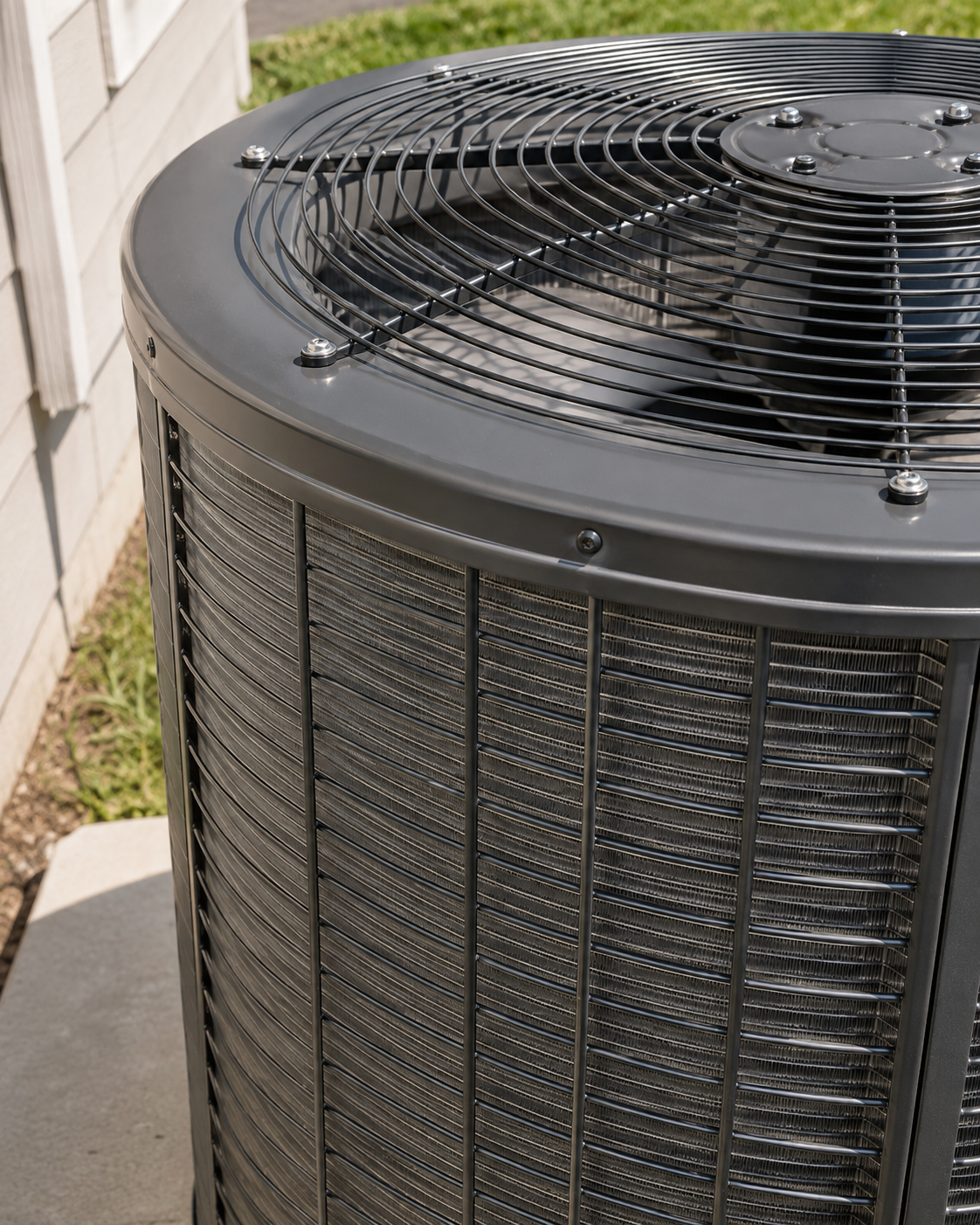 Installation specialist placing a new energy-efficient air conditioner on a pad.
