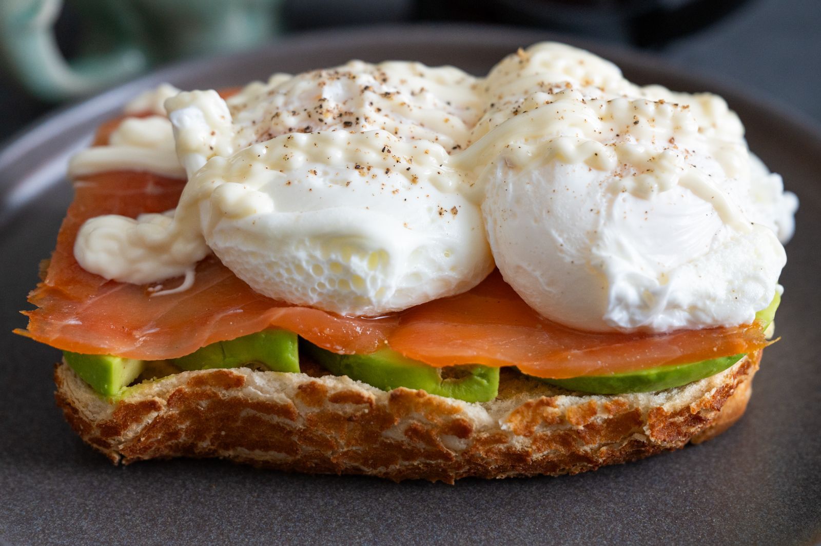 Poached eggs, Salmon avocado on toast